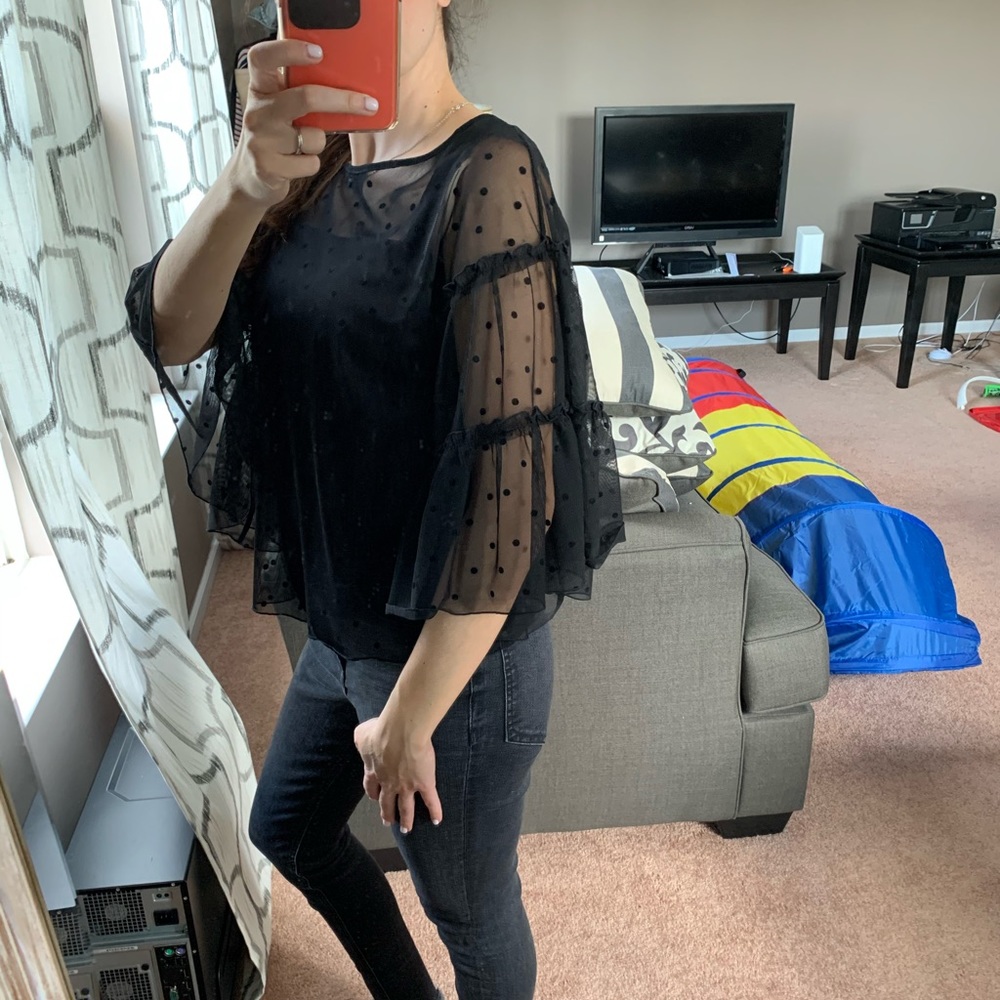 EUC 1 wear Express XS Black, sheer, polka dot top